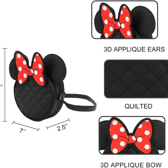 Charming Quilted Minnie Mouse Crossbody Bag - Whimsical Style for Disney Fans - Picture 6 of 7